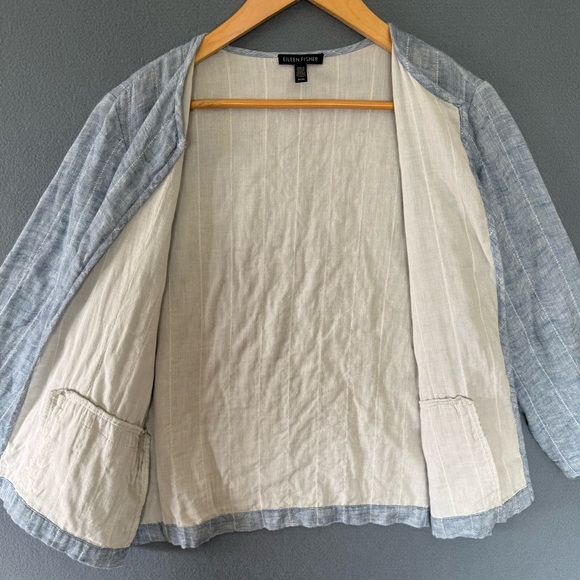 Eileen Fisher Textured Linen Blend Open Jacket M - Picture 7 of 9